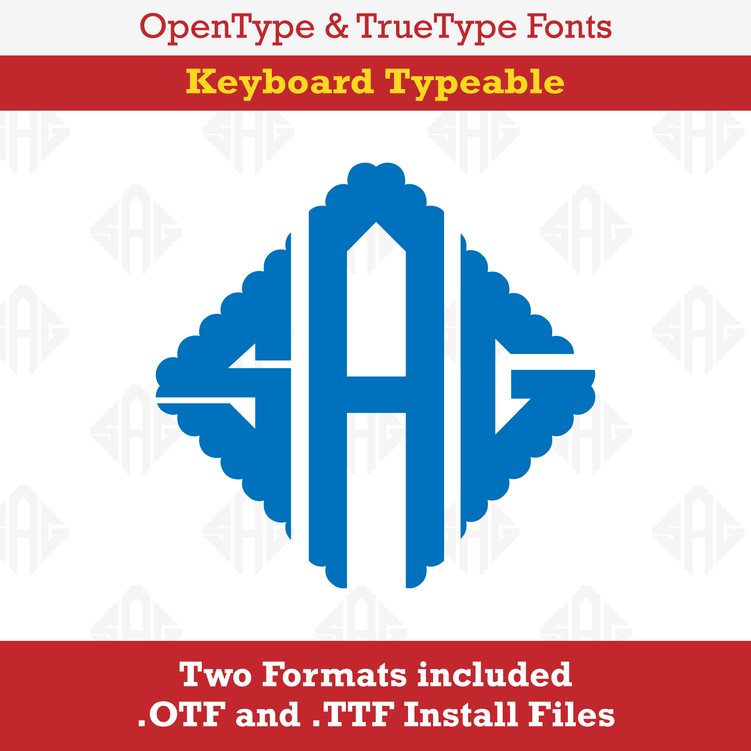 Scalloped diamond monogram font truetype opentype ttf or oft